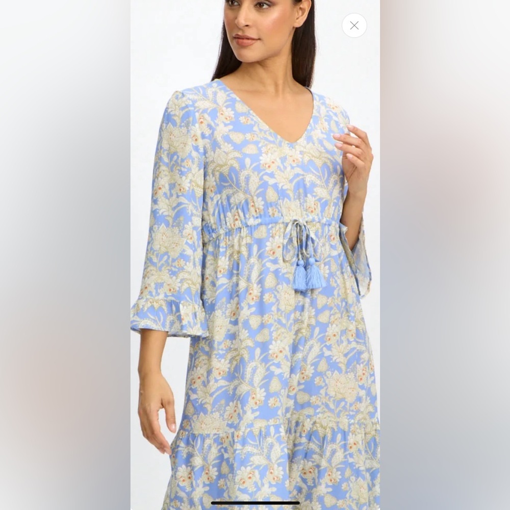 NWOT Emproved periwinkle blue and cream colour patterned dress drawstring waist